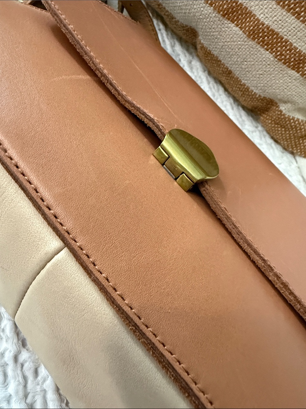 Madewell Peach and Cream Leather Crossbody with Gold-Tone Clasp - Picture 11 of 15